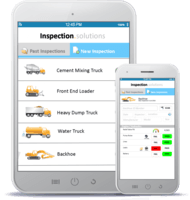 Screenshot of Inspection Solutions is a mobile business app designed for inspectors who need to inspect construction vehicles in the field, but showcases functionality relevant to many other field apps. The app includes the critical features now required in modern field services apps, such as offline capability, bar code scanning, voice annotation and digital ink. It is a native-quality hybrid app created using the Alpha Anywhere V4 rapid mobile application development and deployment platform.