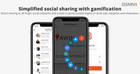 Screenshot of the interface for direct sharing to all major social networks and a built-in points-based engine to drive user adoption and motivation.