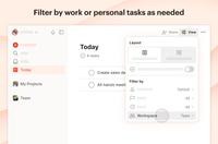 Screenshot of the task grouping and filtering feature. This can be done by personal and/or team projects to separate work and life, or to get an overview of both.