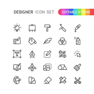 Set of graphic designer outline vector icons. Editable stroke.