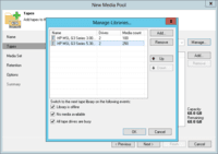 Screenshot of The user can configure a "global" media pool that can use several tape libraries or standalone drives.