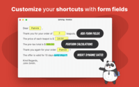 Screenshot of Customize shortcuts with form fields